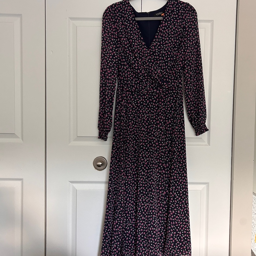 Ralph Lauren Navy and Pink Long Sleeve Dress